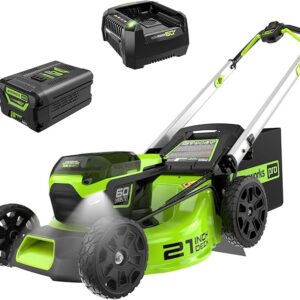 Greenworks 60V 21-Inch Brushless Cordless Lawn Mower 5.0Ah Battery Push Rapid Charger